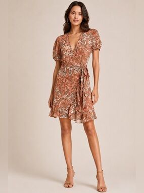 SAGE The Label Monarch Peach Butterfly Print Wrap Dress Size L Boho
